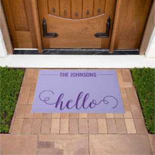 HELLO Personalised Family Name Welcome Mat Lilac