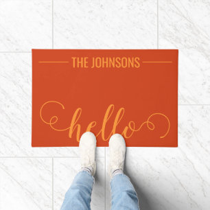 HELLO Personalised Family Name Welcome Mat Orange