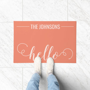 HELLO Personalised Family Name Welcome Mat Peach