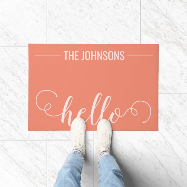 HELLO Personalised Family Name Welcome Mat Peach (Indoor)