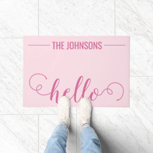HELLO Personalised Family Name Welcome Mat Pink