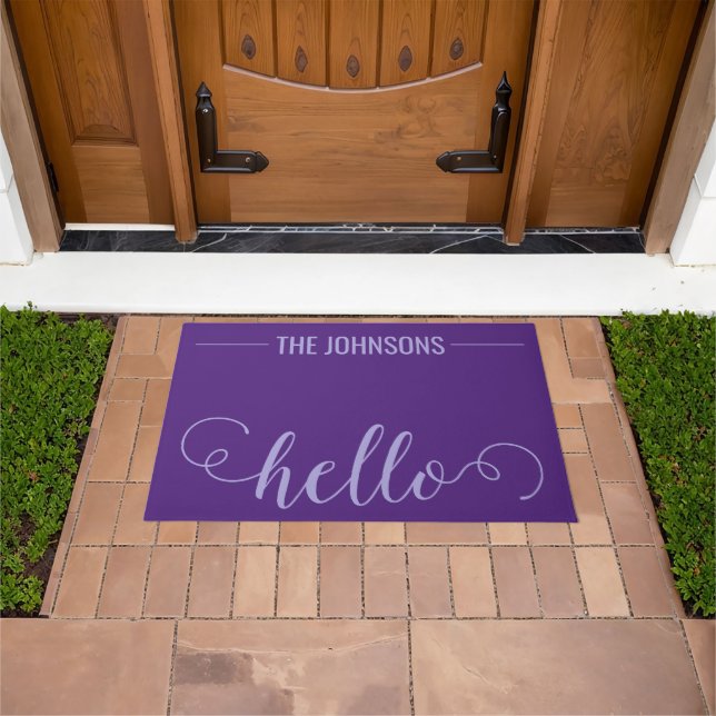 HELLO Personalised Family Name Welcome Mat Purple (Outdoor)