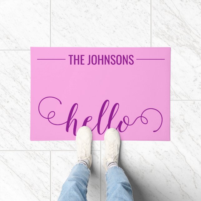 HELLO Personalised Family Name Welcome Mat Purple (Indoor)