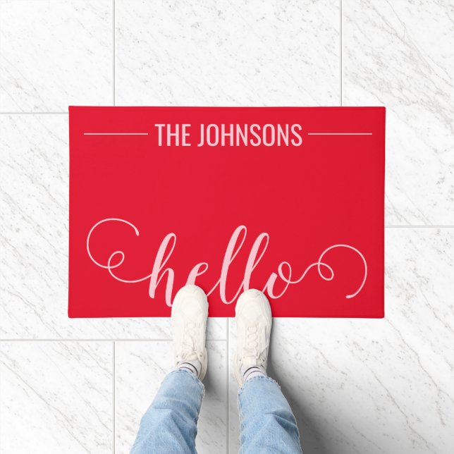 HELLO Personalised Family Name Welcome Mat Red (Indoor)