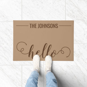 HELLO Personalised Family Name Welcome Mat Tan