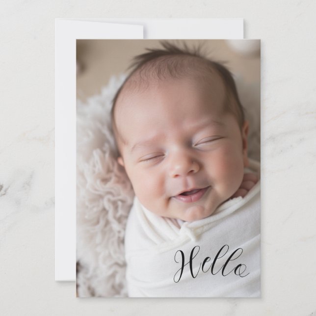 “Hello” Personalized Photo Birth Announcement Card (Front)