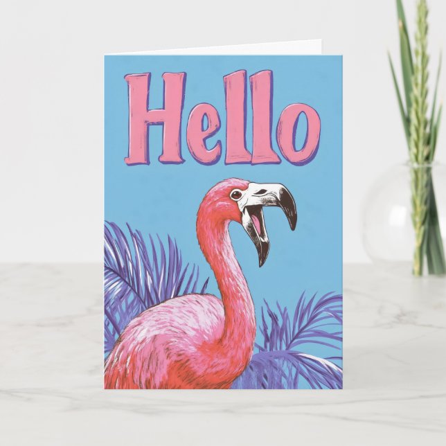 Hello Pink Flamingo  Holiday Card (Front)