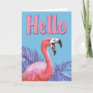 Hello Pink Flamingo  Holiday Card