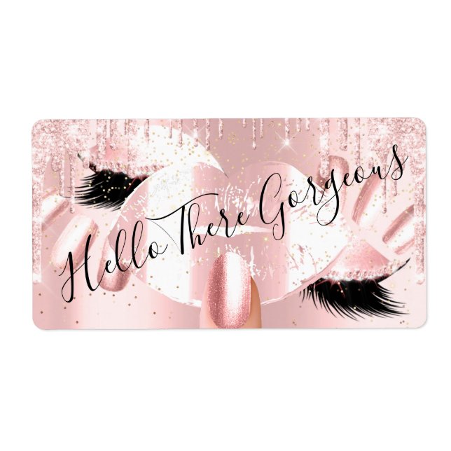 Hello Pink Glitter Drips Kiss Lips Nails Makeup (Front)