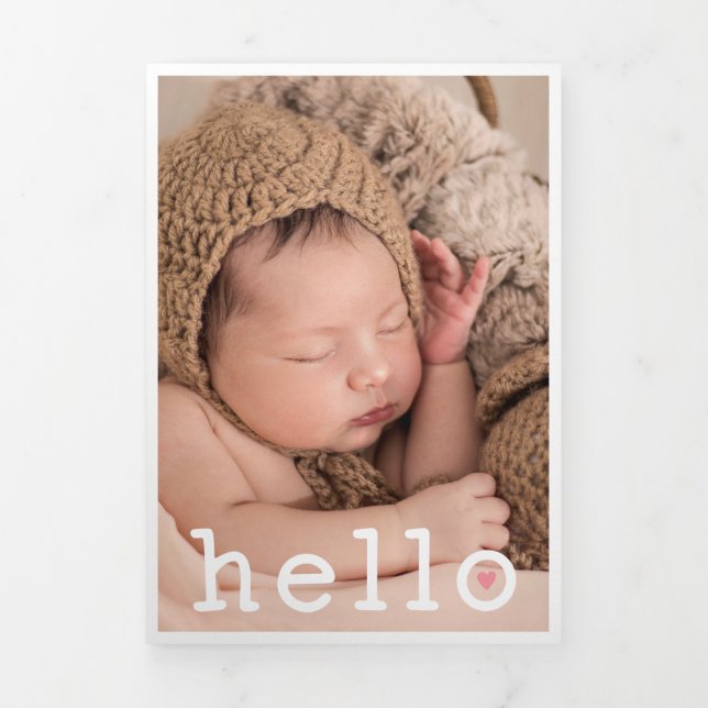 Hello Pink Heart Photo Collage Baby Tri-Fold Announcement (Cover)