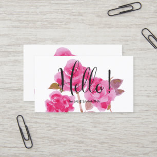 Hello, Pink Rose Watercolor Dainty Business Card