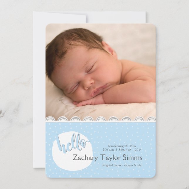Hello Polka Dots Photo Birth Announcement (Front)
