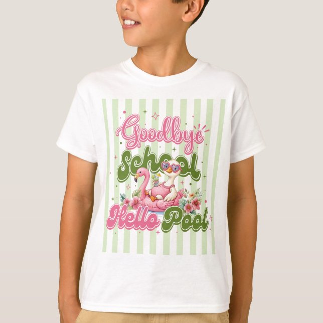 Hello Pool Party Green Stripes T-Shirt  (Front)