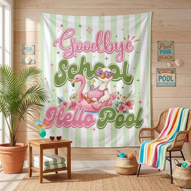 Hello Pool Party Green Stripes Tapestry (Creator Uploaded)