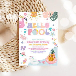 Hello Pool Party Summer Birthday Invitation