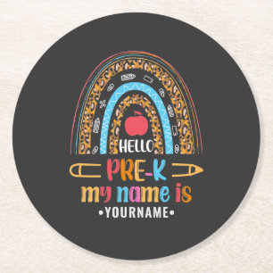 Hello Pre K Back to School Preschool Gifts Round Paper Coaster
