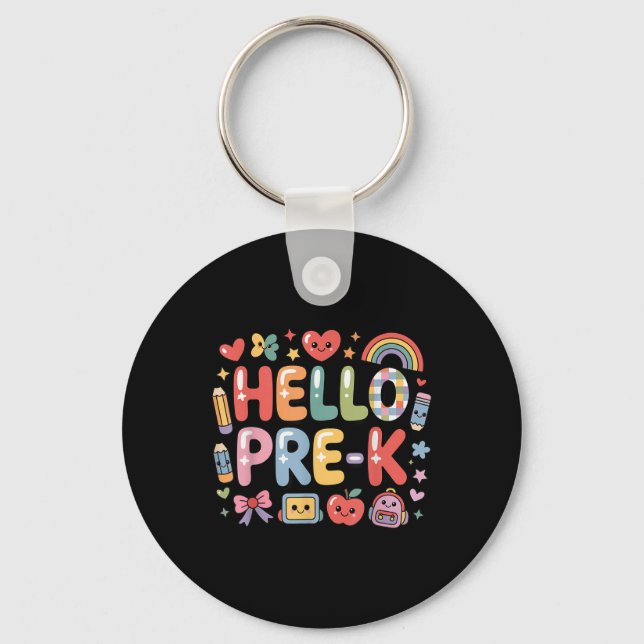 Hello Pre-k Back To School Teacher Student Fun Gra Key Ring (Front)