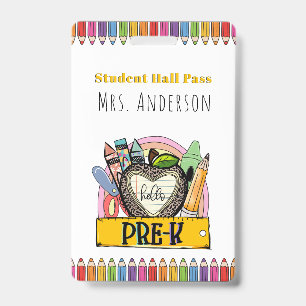 Hello Pre K Hall Pass Badge ID Badge