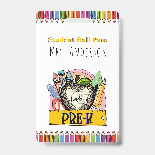 Hello Pre K Hall Pass ID Badge (Front)
