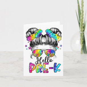 Hello Pre-k Messy Hair Bun Girl Back To School Fir Card