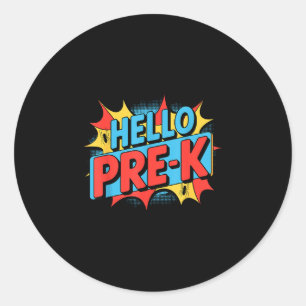Hello pre-k preschool squad spider back to school classic round sticker