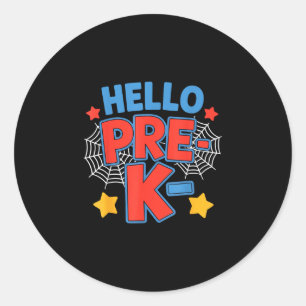 Hello pre-k preschool squad spider back to school classic round sticker