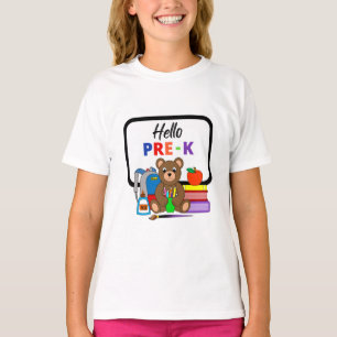 Hello Pre-K School Bear Girl's T-Shirt 2