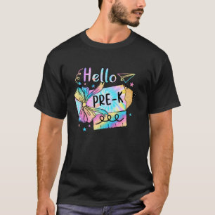 Hello Pre K Tie Dye Pencil Coquette Bow Teacher St T-Shirt