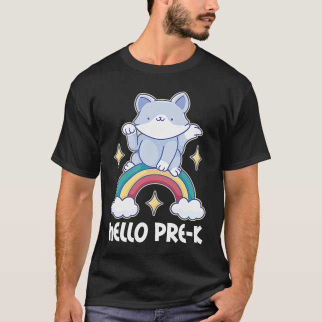 Hello Pre K with Cat for School T-Shirt (Front)