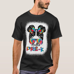 Hello PreK Messy Bun Girl Tie Dye Cute Back To Sch T-Shirt