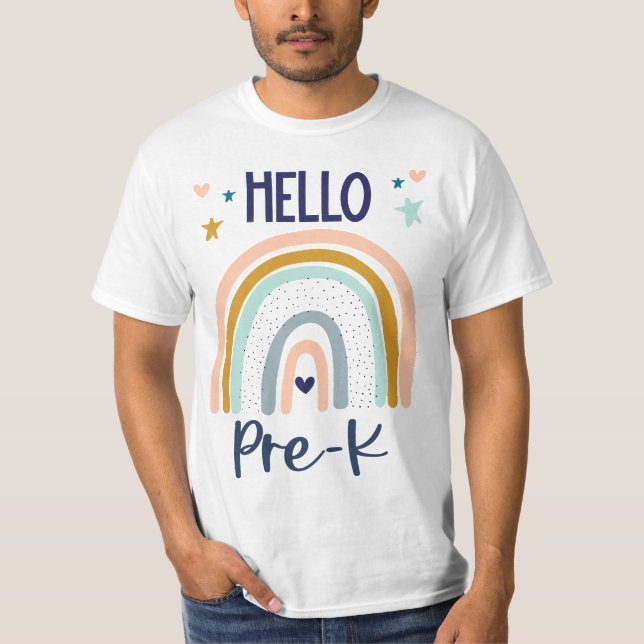 Hello PreK Retro Rainbow Pre K Teaher Toddler Girl T-Shirt (Front)