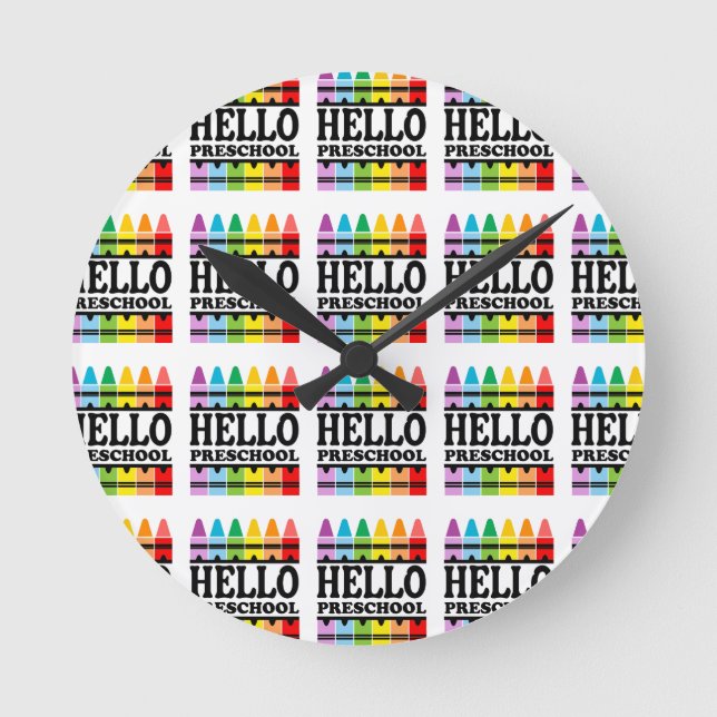 Hello Preschool Back to School Round Clock (Front)