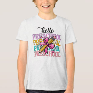 Hello Preschool Colourful School Teacher Pencil Tri-Blend Shirt