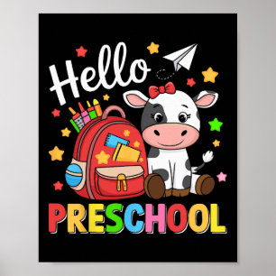 Hello Preschool Cute Cow 100th Day Of School Stude Poster