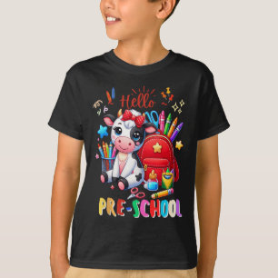 Hello Preschool Cute Cow 100th Day Of School Stude T-Shirt