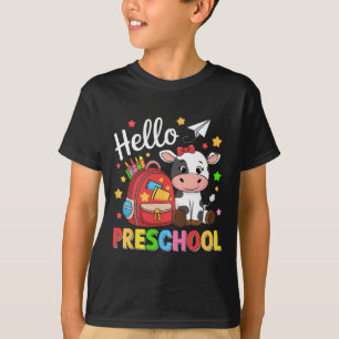 Hello Preschool Cute Cow 100th Day Of School Stude T-Shirt