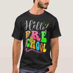 Hello Preschool Heart Teacher Student Groovy Retro T-Shirt