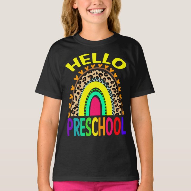 Hello Preschool Rainbow Leopard Back To School  T-Shirt (Front)