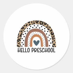 Hello Preschool Rainbow Teacher Team Preschool Squ Classic Round Sticker