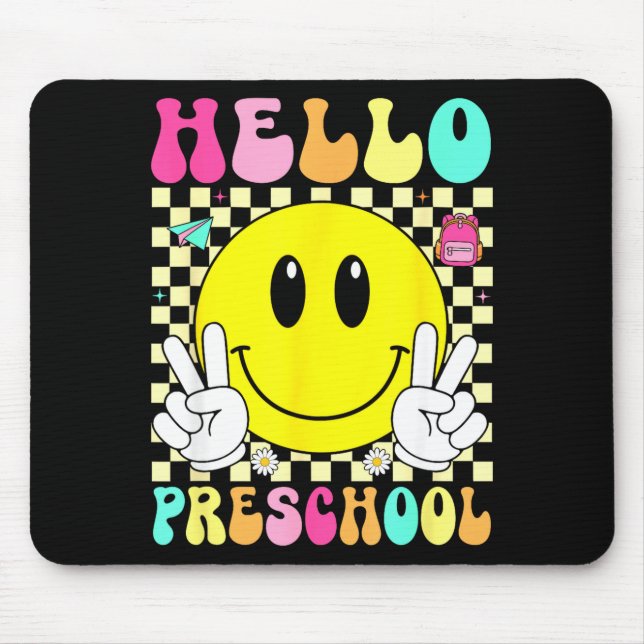 Hello preschool retro smile face back to school mouse mat (Front)