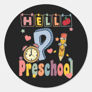 Hello Preschool Retro Teacher Toddler Girls Back T Classic Round Sticker