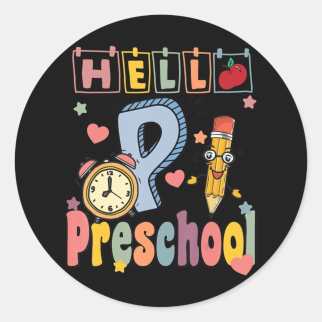 Hello Preschool Retro Teacher Toddler Girls Back T Classic Round Sticker (Front)