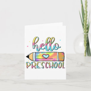 Hello Preschool Tie Dye Pencil Teacher Kid 1st Day Card