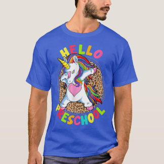 Hello Preschool Unicorn Kids Girls Leopard Back To T-Shirt