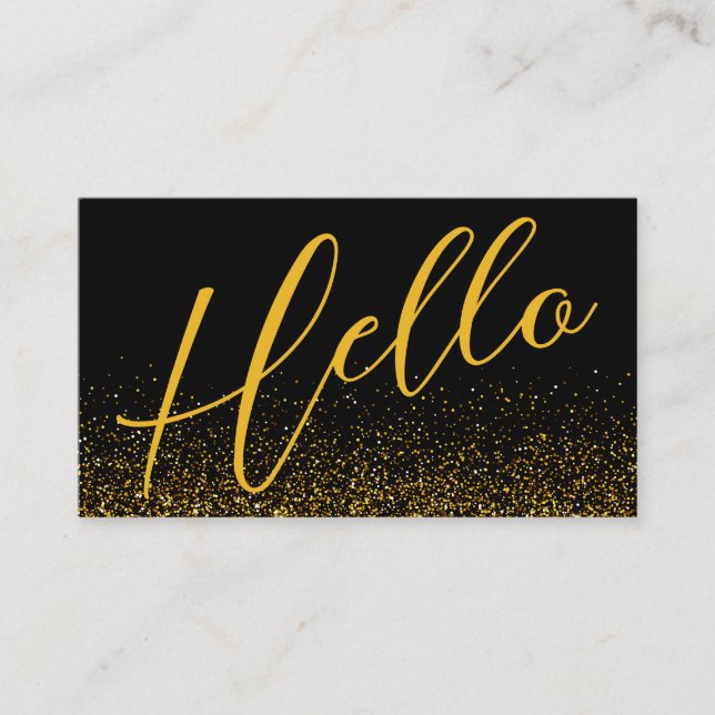 Hello | Professional Modern Script Gold Glitter Business Card (Front)