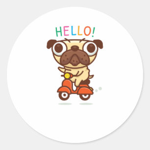 Hello Pug Classic Round Sticker