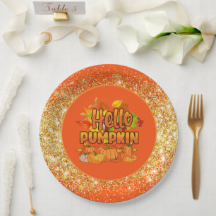 Hello Pumpkin Autumn Customise Colour Paper Plate