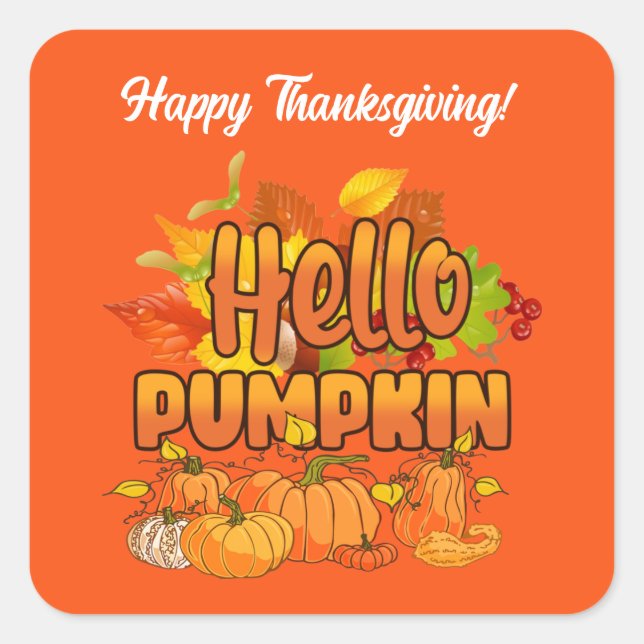 Hello Pumpkin Autumn Customise Square Sticker (Front)