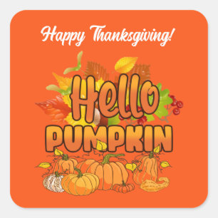 Hello Pumpkin Autumn Customise Square Sticker