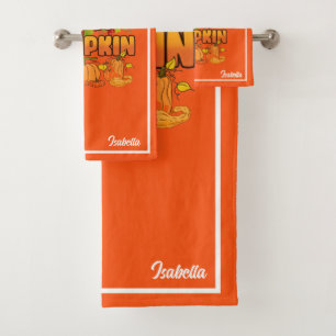 Hello Pumpkin Autumn Customise Text and Colour Bath Towel Set